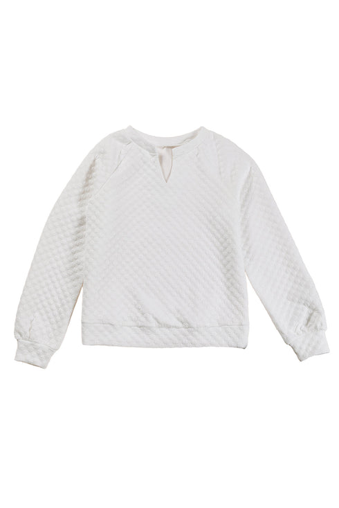 Split Neck Quilted Long Sleeve Top